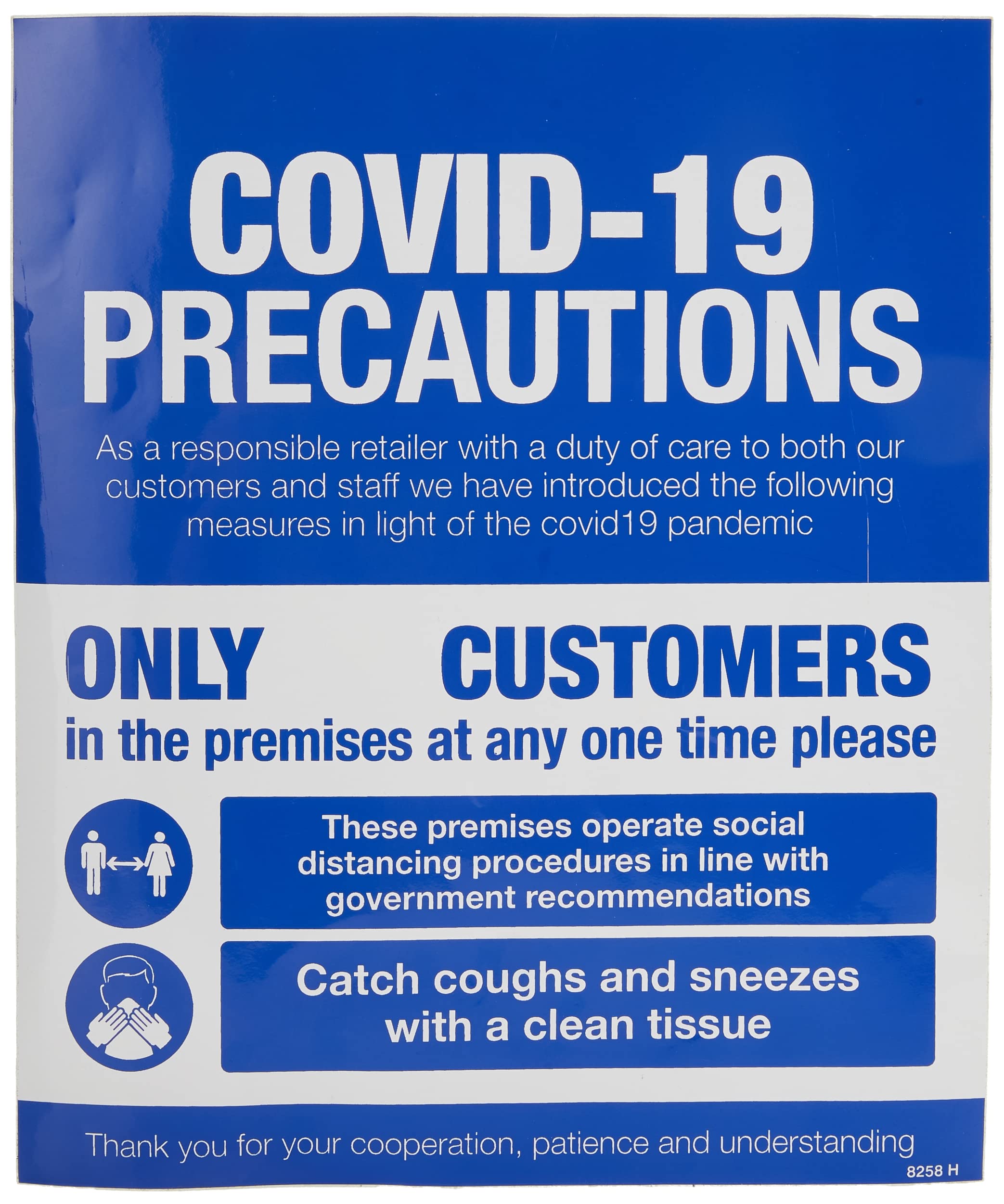 COVID 19 Precautions - Shop window sign Self Adhesive Vinyl Sticker (250x300mm)