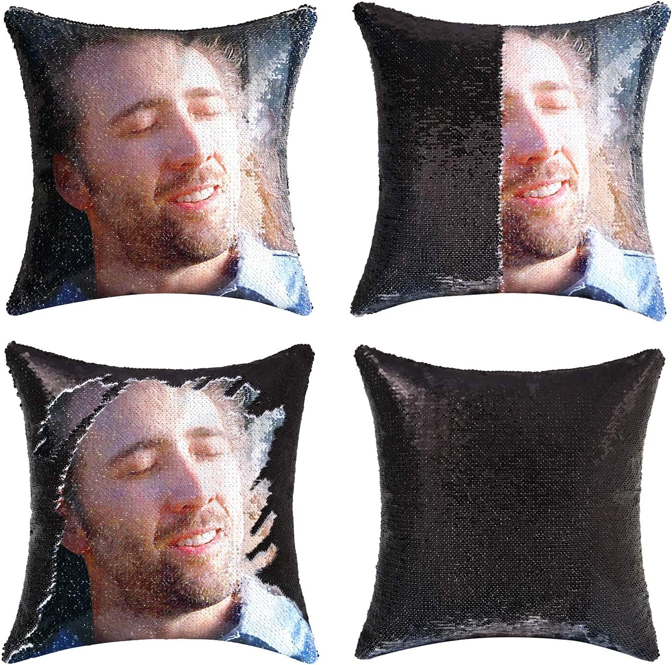 cygnus Nicolas Cage Sequin Pillow Cover Magic Mermaid Reversible Pillowcase That Color Changes Home Decor Throw Pillow Case Sofa Cushion Cover (Black Sequin)