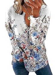 TIAFORD Women's Half Zip Cow Print Sweatshirt Long