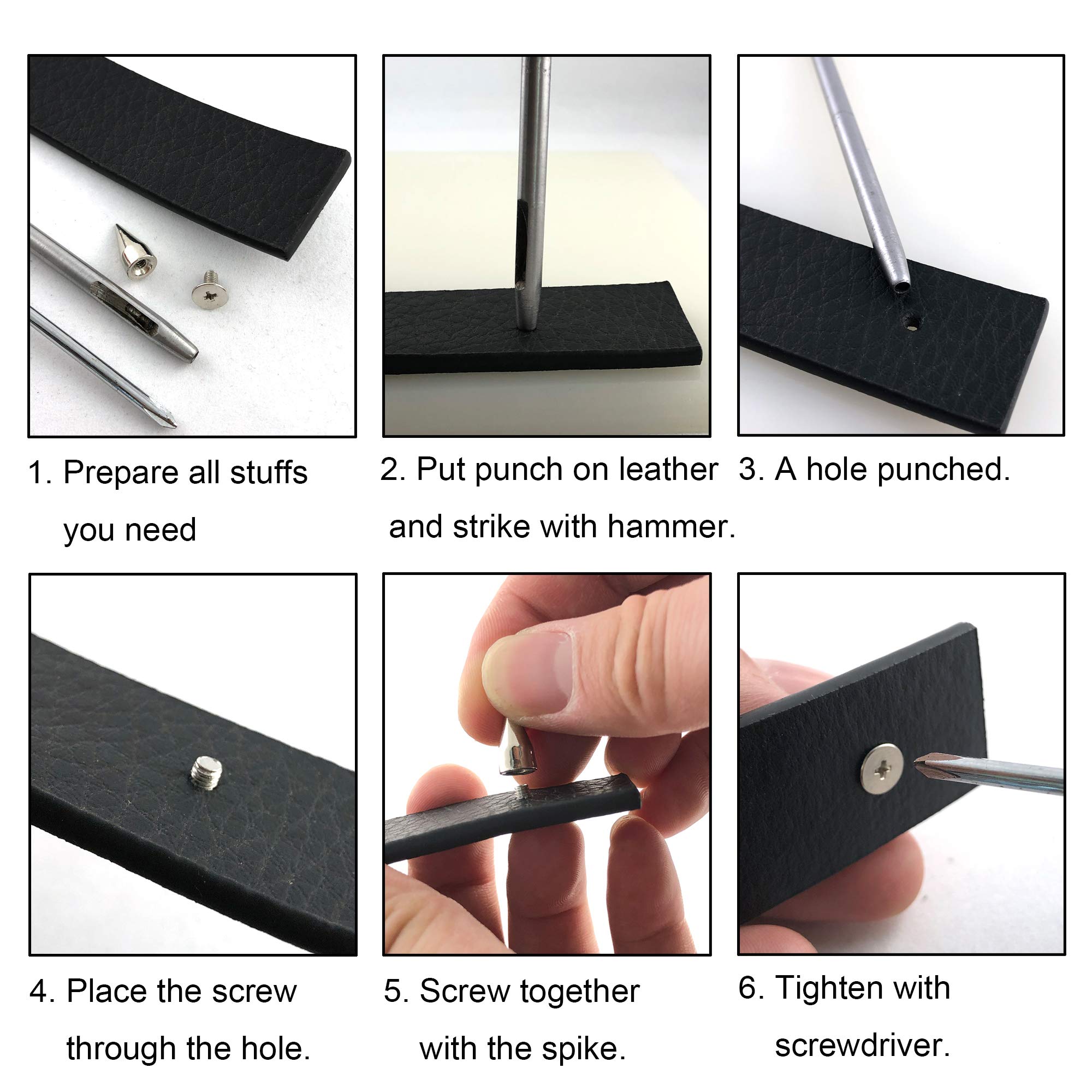 YORANYO 270 Sets Mixed Shape Spikes and Studs Silver Color Screw Back Bullet Cone Studs and Spikes Rivet Kit with Install Tools for Leather Craft Clothing Shoes Belts Bags Dog Collars DIY Rivets