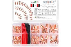 SQQHXX 60Pcs Copper Wire Lugs, Battery Cable Ends AWG 4 6 8 10 12 Gauge Wire Connectors with Heat Shrink Set, Ring Terminals Connectors Battery Cable Lugs Battery Lugs with 30Pcs Heat Shrink Tubing Kit