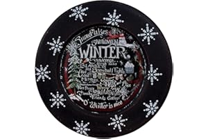 CVHOMEDECO. Winter Decorative Plate Primitives Distressed Round Christmas Display Wooden Plate Home Décor Art, 9-3/4 Inch