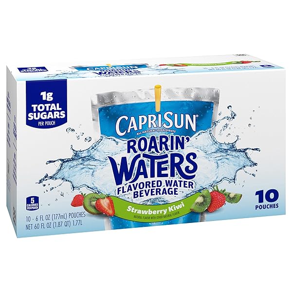 CAPRI SUN ROARIN’ WATERS STRAWBERRY KIWI FLAVORED WITH OTHER NATURAL FLAVOR WATER BEVERAGE, 10 CT BOX, 6 FL OZ DRINK POUCHES