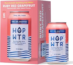 HOPWTR Ruby Red Grapefruit Sparkling Hop Water, NA Beer Alternative 6 Pack | Sugar Free Non Alcoholic Beer Alternative, Low C