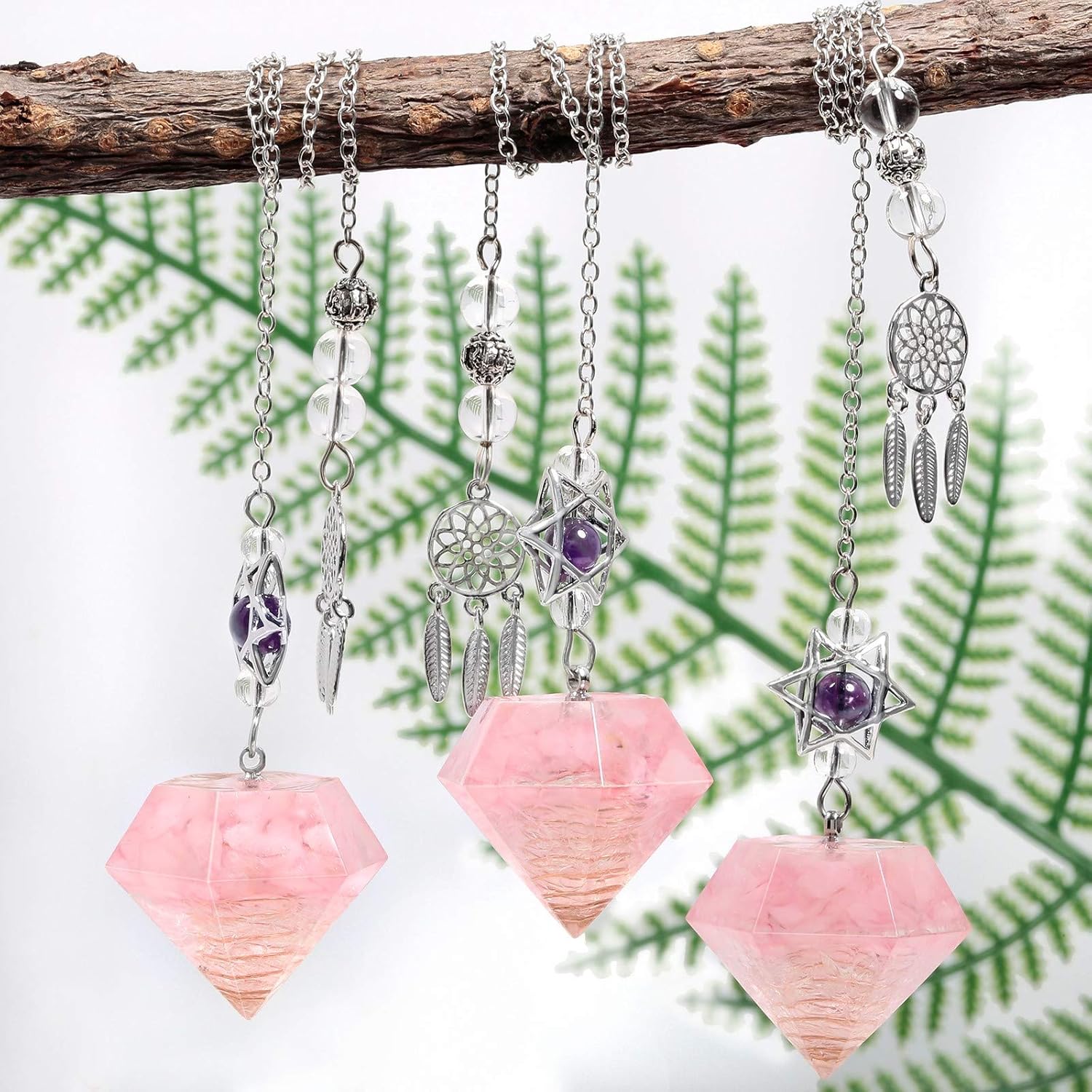 rockcloud Stone Pendulum for Dowsing Divitation Meditation Reiki Healing Energy Balancing with Dream Catcher, Rose Quartz: Home & Kitchen