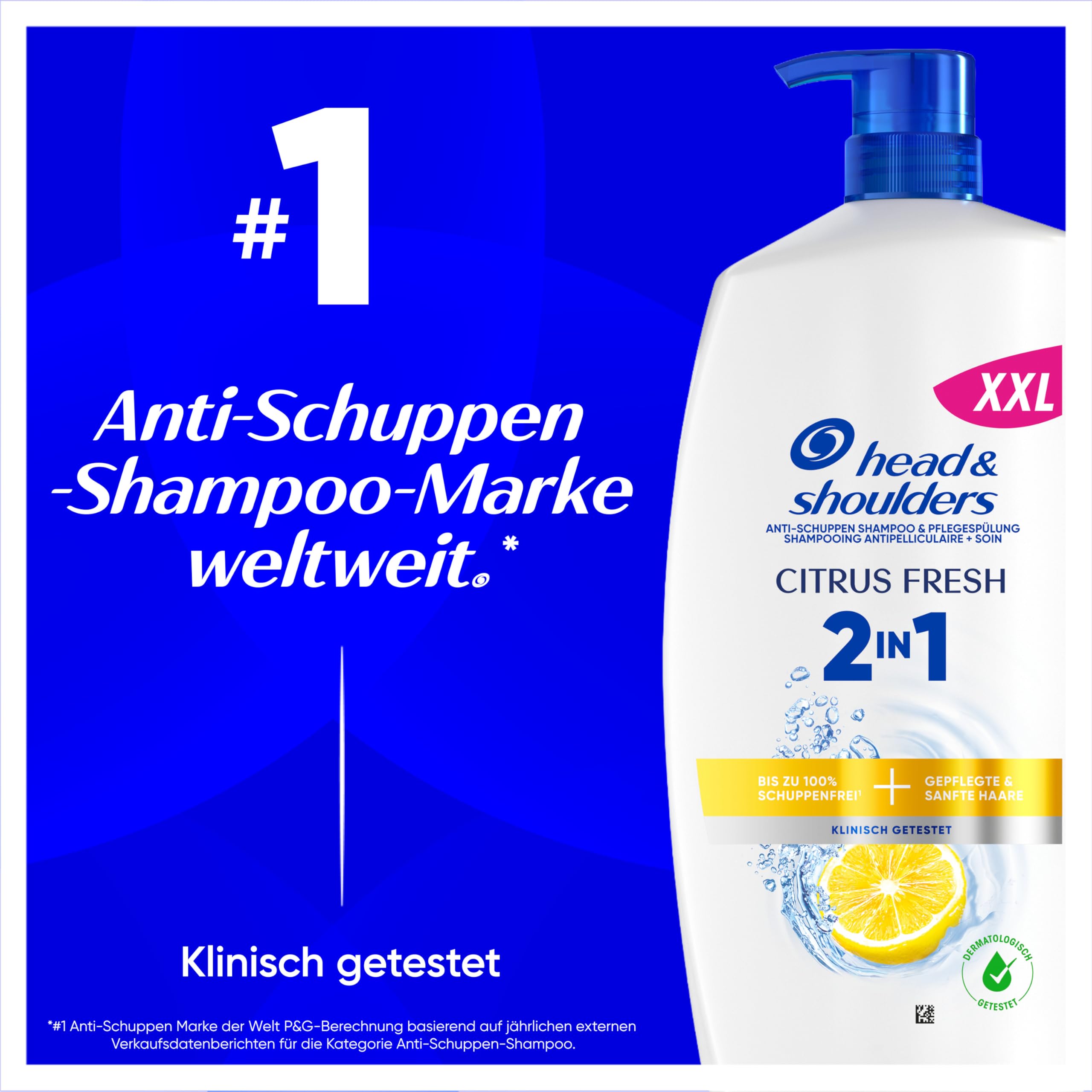 Head & Shoulders Citrus Fresh 2-in-1 Anti-Schuppen-Shampoo und Pflegespülung 1000ml Pumpspender, Schuppenfrei 2