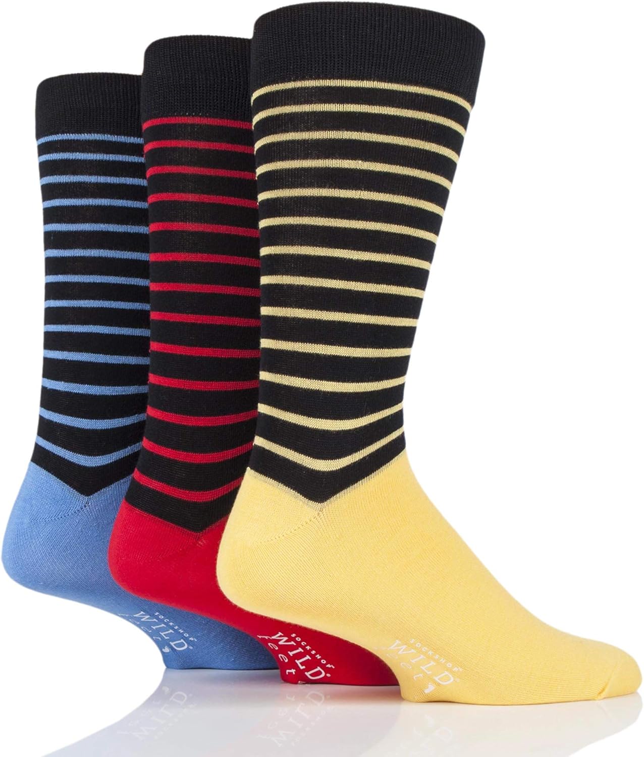 Wild Feet Mens Bamboo Striped Socks Pack of 3 Black 711