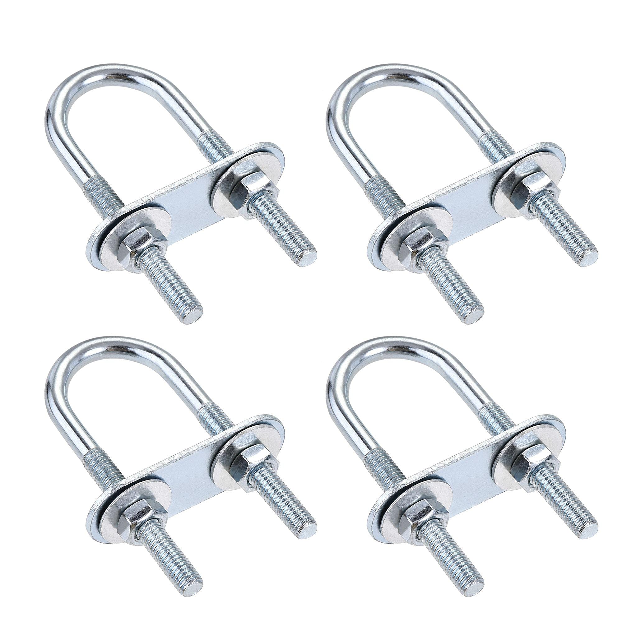 sourcing map Round U-Bolts 4 Sets 0.87"(22mm) Inner Width 70mm Length Steel M6 with Nut, Plate, Washer