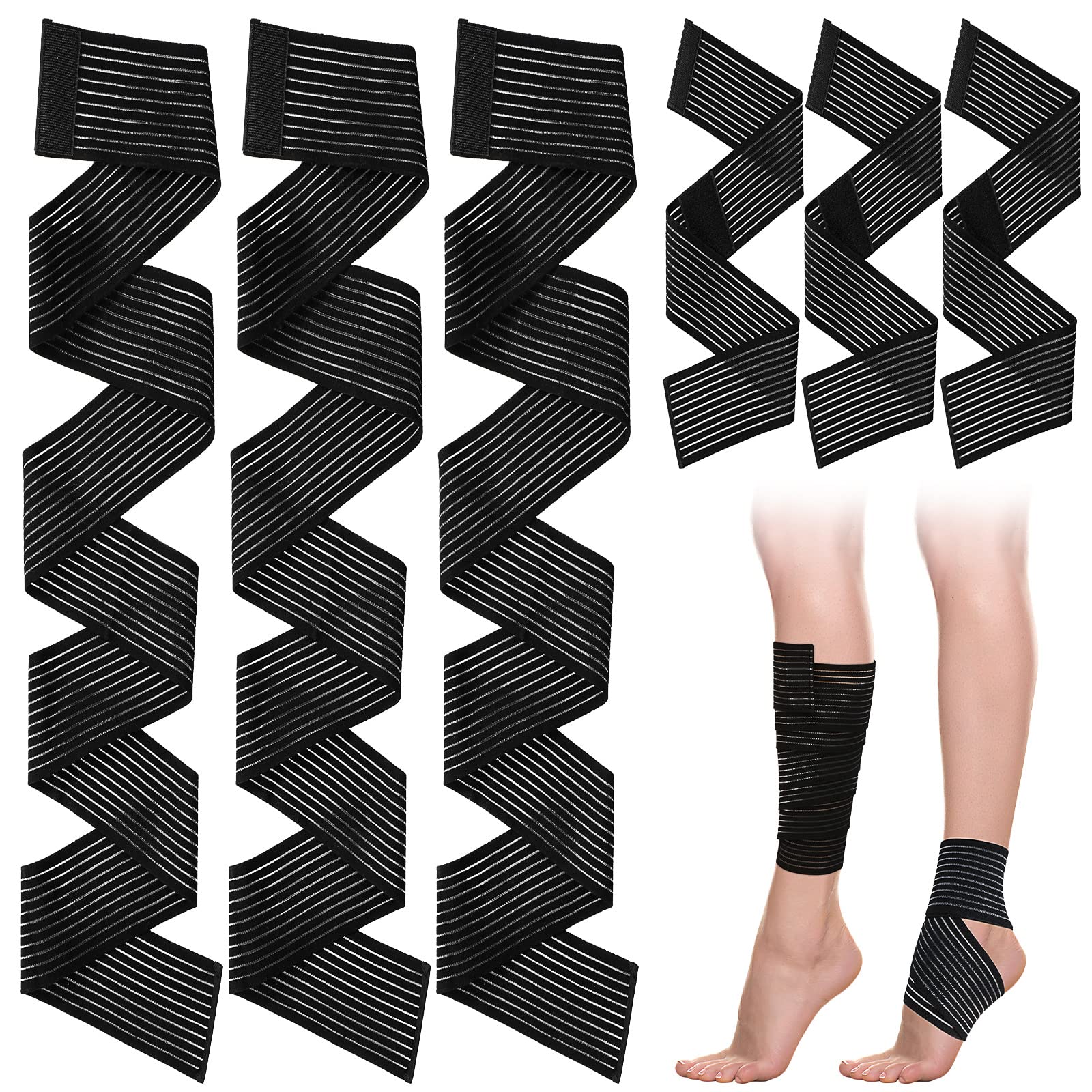 Photo 1 of Unittype 6 Pieces 2 Size Elastic Calf Compression Bandage Sport Leg Compression Wraps Sleeve Adjustable Support Knee Brace for Men Women Stabilising Ligament Joint Pain, Ankle Elbow Wrist Replacement