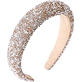 Gmmidea Pearl Rhinestone Women Headband Fashion Bling Beaded Crystal Diamond Headband Glitter Bejeweled Padded Hairband Holiday Girls Headpiece Sparkle Hair Accessories C-Champagne
