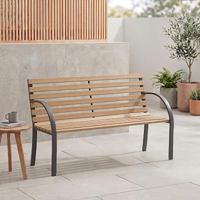 Garden Vida Slatted Garden Bench 18mm Hardwood Slats Steel Frame