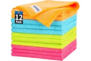 HOMERHYME Microfiber Cleaning Cloth, 12 Pack Cleaning Rags, 12" x 12" Microfiber Towel, Lint Free Non-Abrasive Dusting Cloth, Microfiber Towels for Cars Kitchen Garage House Office