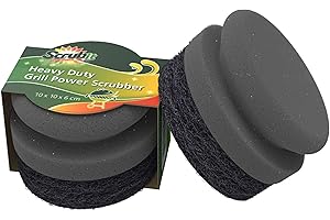 SCRUBIT Grill Cleaning Brush - Grill Sponge Bristle Free BBQ Cleaner with Heavy Duty Scrubber Pad, Safe Cast Iron and Griddle Scraper Pads, Ideal Accessories for Charcoal and Gas Grills - 2 Pack