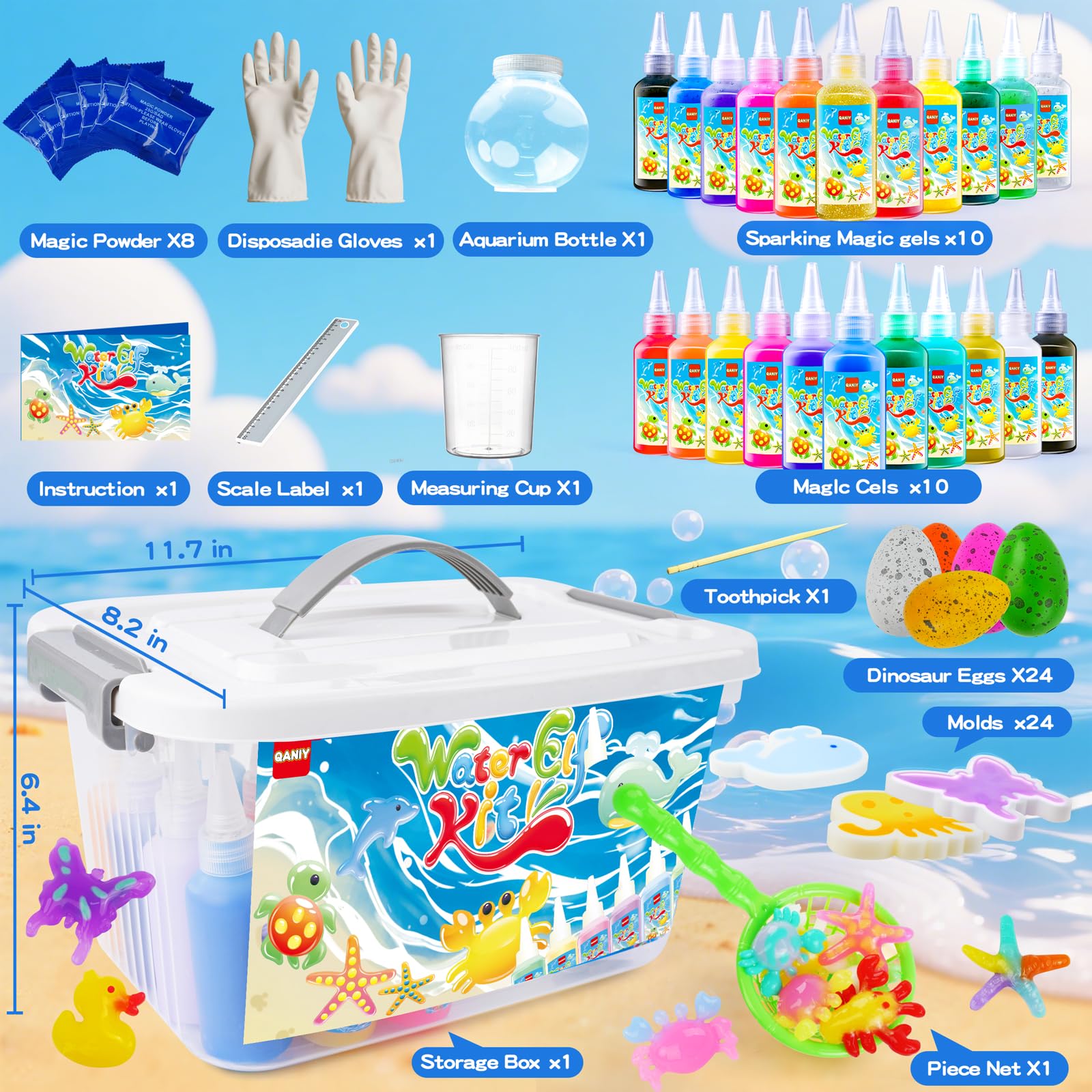Magic Water Elf Toy Kit with 20 Magic Gels and 24 Shape MoldsMagic Water Elf, Aqua Fairy, Magic Water Gel Kit, DIY Squishy Maker Kit, Magic Water Art Kit Favors, Kids Crafts Ages 4-8