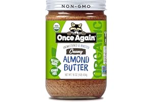 Once Again Organic Creamy Almond Butter, 16oz - Roasted - Salt Free, Unsweetened - USDA Organic, Gluten Free Certified, Peanut Free, Vegan, Kosher, Paleo - Glass Jar… (1 Pack)