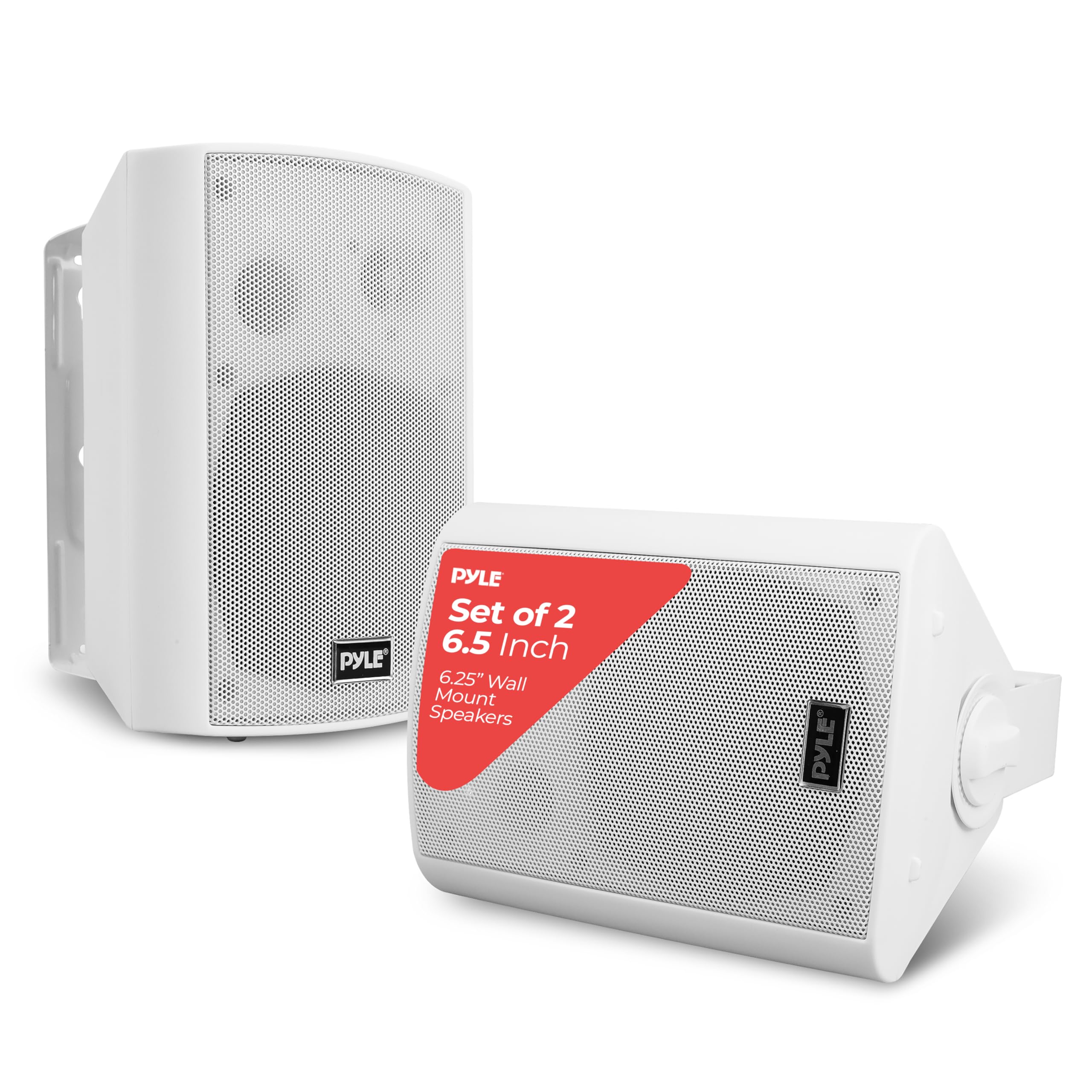Pyle Sistema de altavoces impermeables para montaje en pared de 6,5 pulgadas para sistema de sonido envolvente Bluetooth inalámbrico para interiores o exteriores, color blanco (paquete de 2)