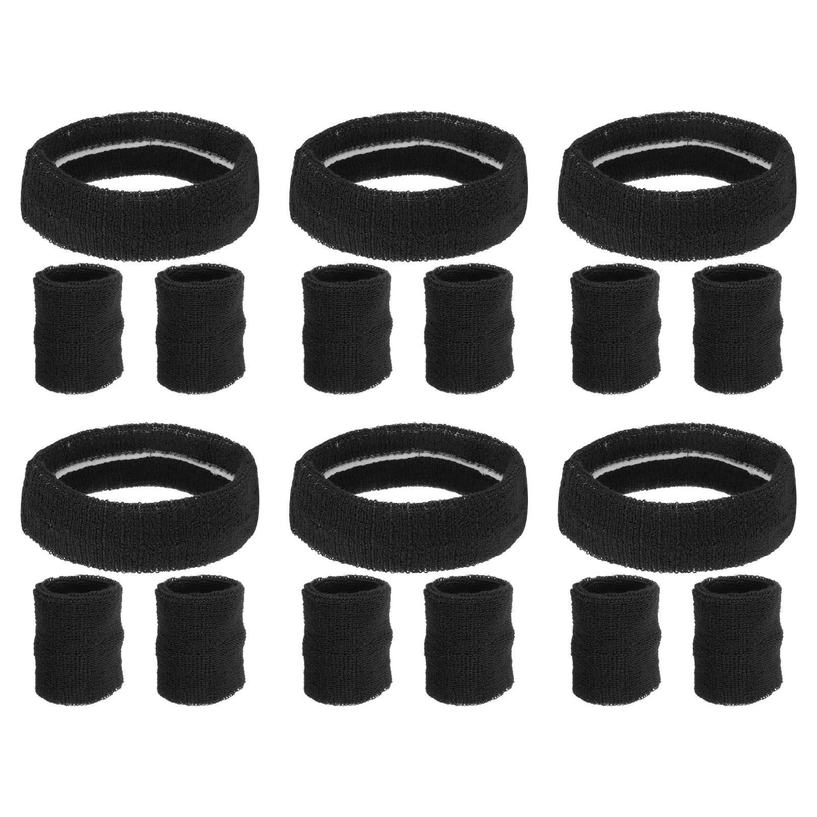 PATIKIL Sweatbands Headband Wristband, 6 Set/18Pcs Sweatband Terry Cloth for Sports Basketball Tennis Athletic Gym Working Out, Black