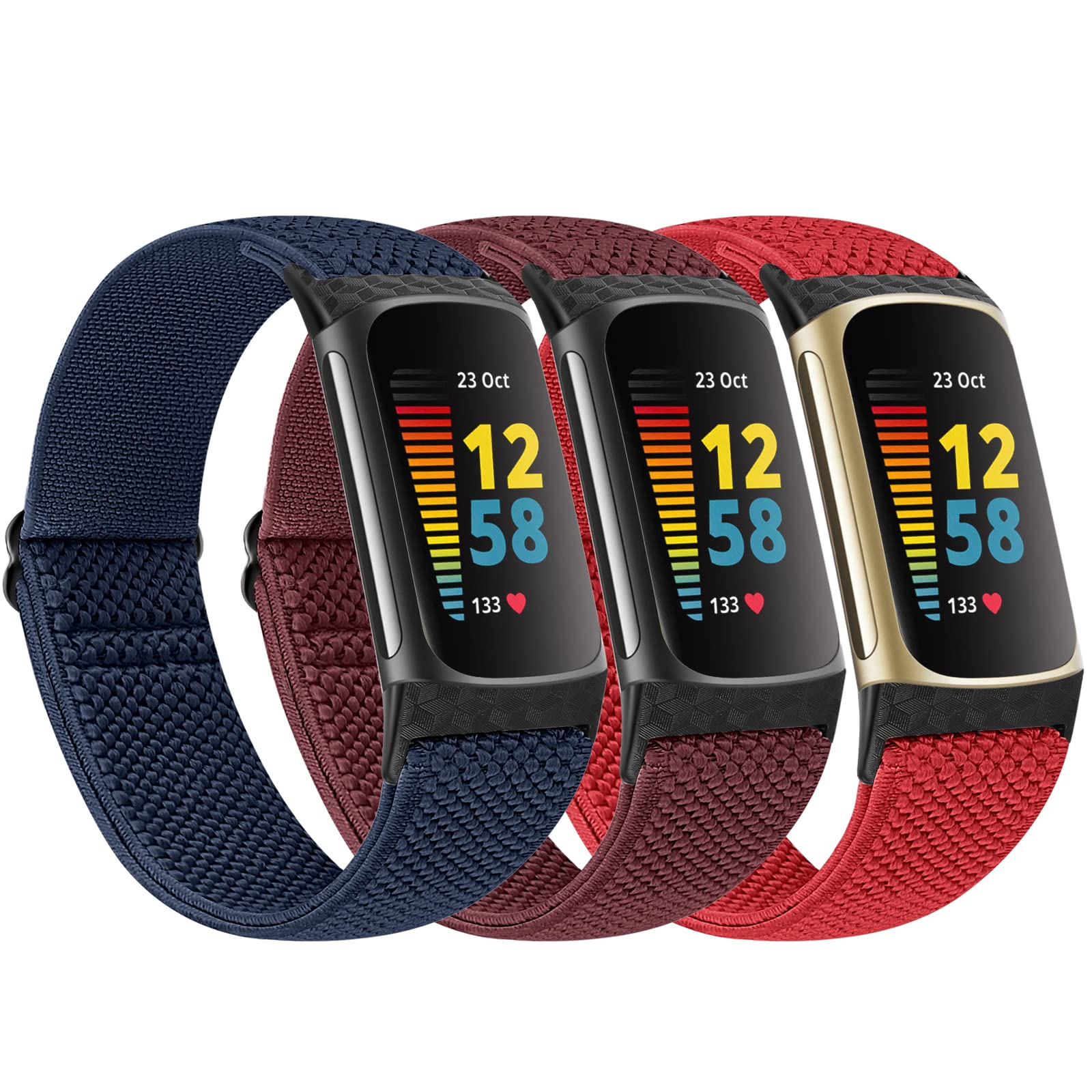 Huamanlou Elastic Sport Strap for Fitbit Charge 6/5 - Soft Adjustable Breathable Nylon Replacement Wristband for Men and Women