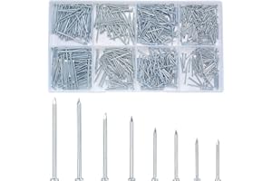 QIWUHAI 720 Pcs Hardware Nail Assortment Kit, Finishing Nails, Brad and Picture Hanging Nails, Pin Nails, Assorted Nails, 4 Sizes Small Silver Nails, Wall Nails for Hanging Pictures, Wood