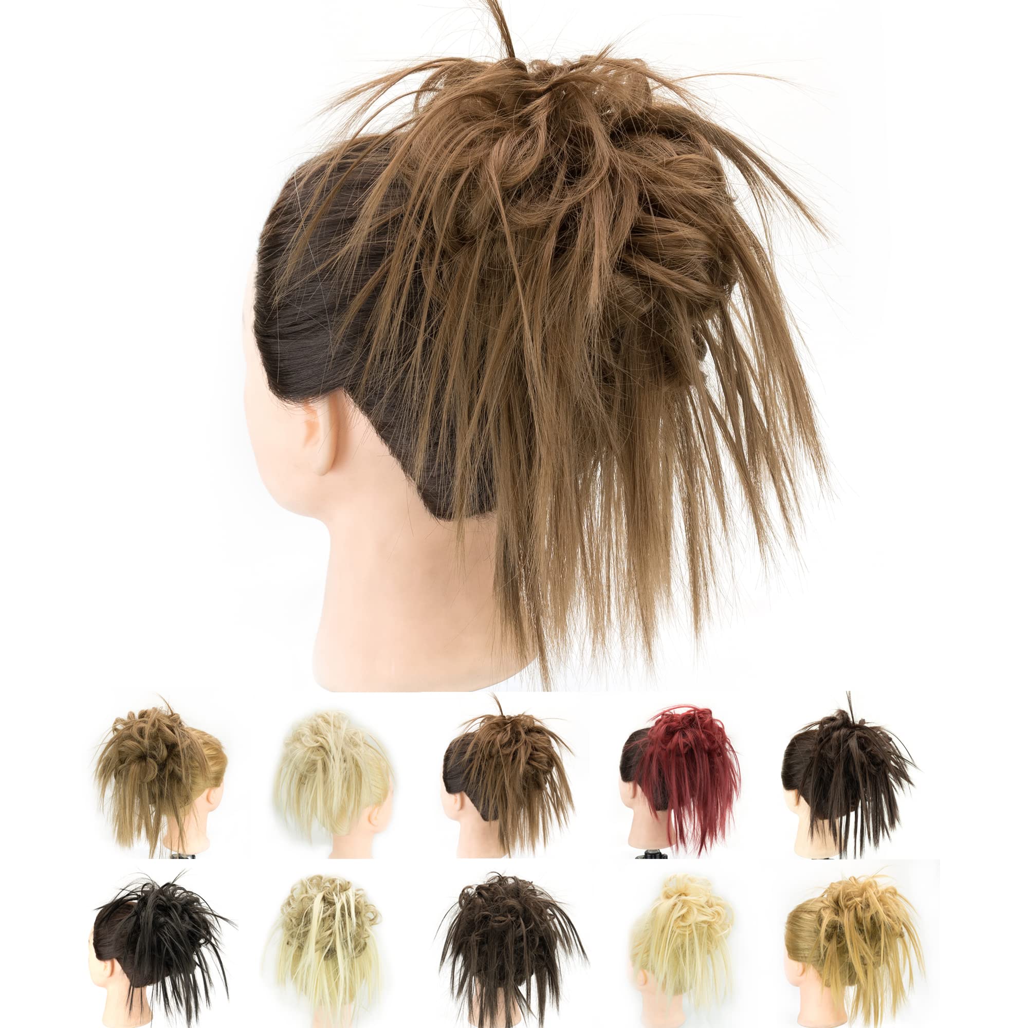 IMISSU 2PCS Messy Hair Bun Piece Updo Fake Scrunchies Extension Wavy Curly Hairpieces Ponytail Chignon Headband for Women Girls (2PCS Copper)