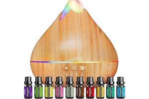 JAREGU Essential Oil Diffusers for Home with Top 10 Oil Diffuser Gift Sets, 550ml Aroma Diffuser for Essential Oils Large Room, Ultrasonic Cool Mist Diffuser Auto Shut-Off 4 Timers 15 Colors (Yellow)