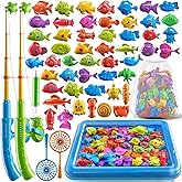 PEADUCK Magnetic Fishing Game Pool Toys Set for Kids 3-5, Water Table Bathtub Toys with Inflatable Pool Pole Rod Net Plastic Floating Fish, Outdoor Toys for Kids Boys Girls Age 3 4 5 6 7 8 Year Old