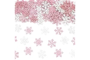 Vofrise 200PC Pink Glitter Snowflake Confetti Winter Onderland Decorations Paper Snowflakes Table Scatter for Winter Wonderland Birthday Baby Shower Party Decor