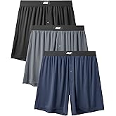 Nullktie Men's Underwear Boxers with Button Fly, Breathable Boxer Shorts for Men 3 Pack, Ultra-Soft Micro Modal