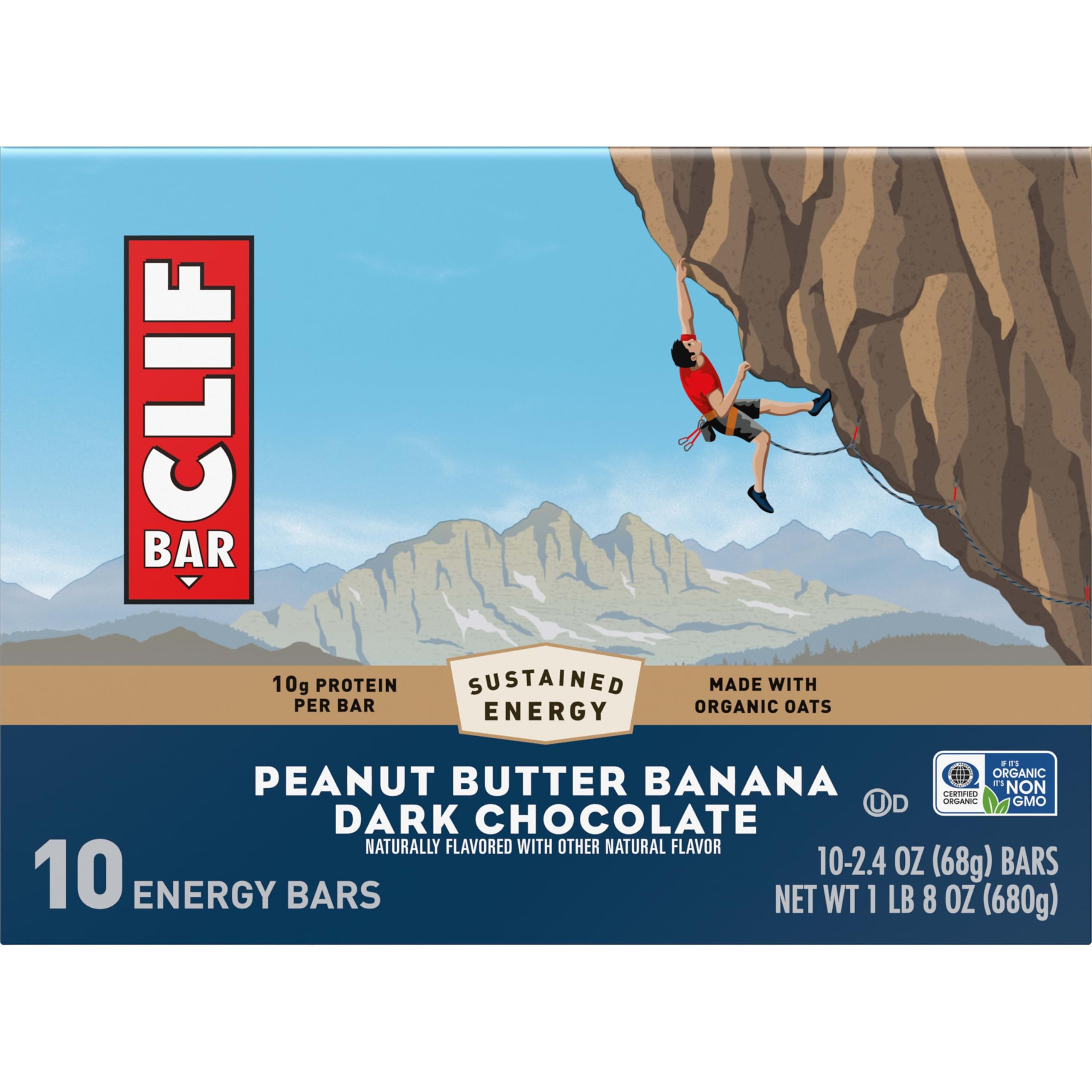 CLIF BAR - Energy Protein Bars - Peanut Butter Banana with Dark Chocolate - Made with Organic Oats - Energy Bars - Non-GMO - (10 Pack)
