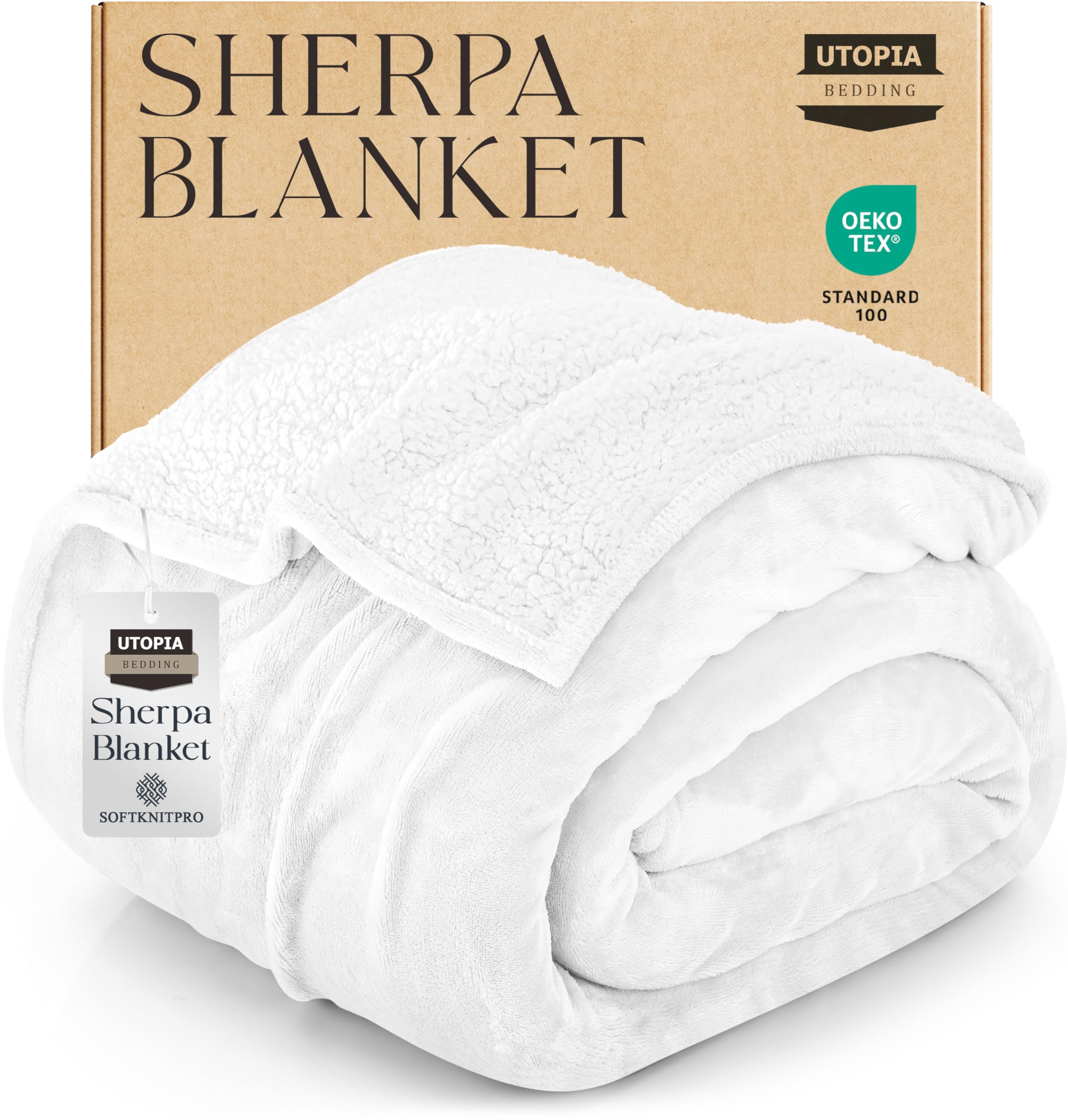 Photo 1 of Utopia Bedding Sherpa Blanket Full Size (White, 90x84 Inches) - Soft Lightweight Plush Fleece Reversible Blanket for Bed, Sofa, Couch, Camping and Travel