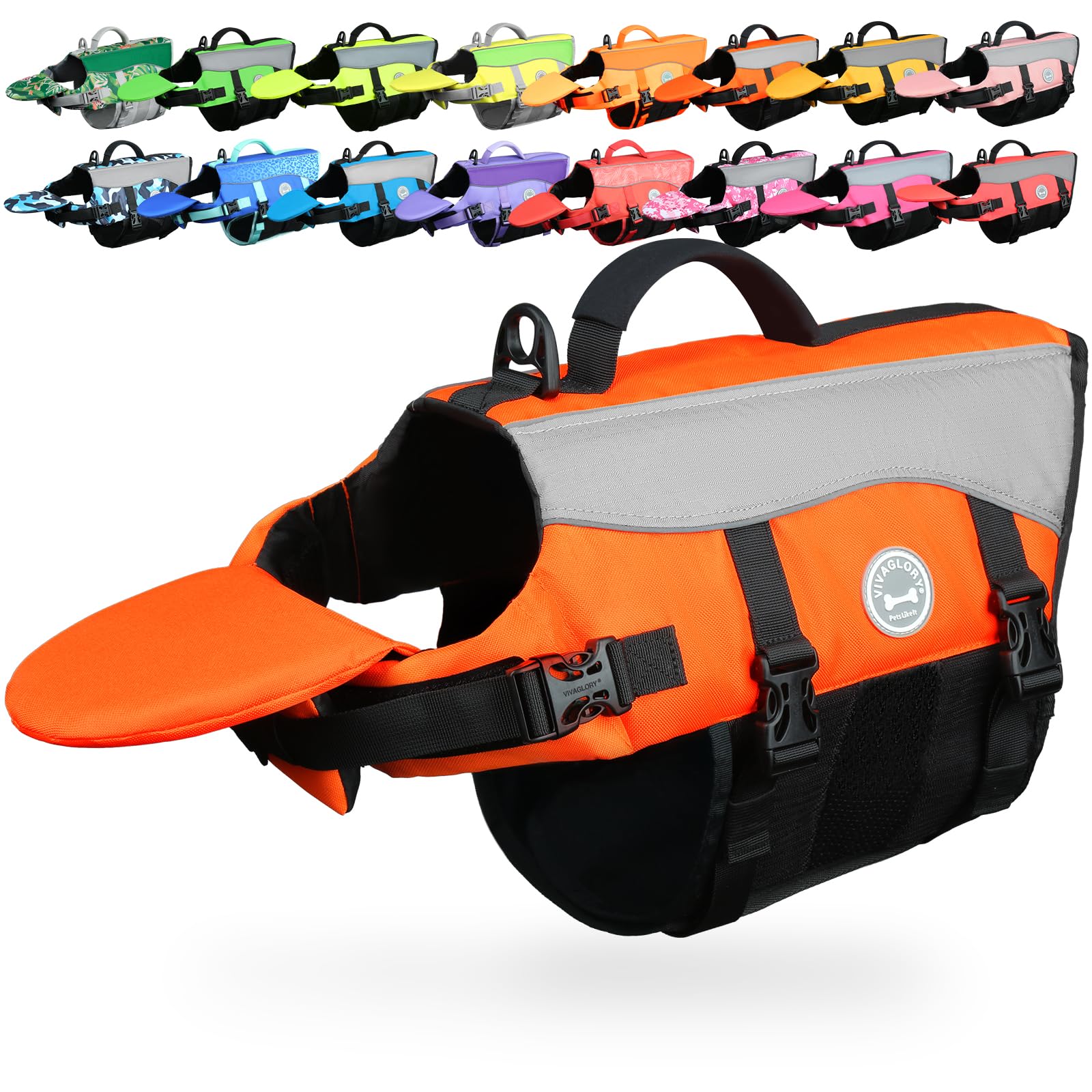 VIVAGLORY Front Float Dog Life Jacket, Dog Buoyancy Aid for Swimming & Boating, Life Vest with Chin Float & Handle, Ripstop & Buoyancy for Doggy, XS, Bright Orange