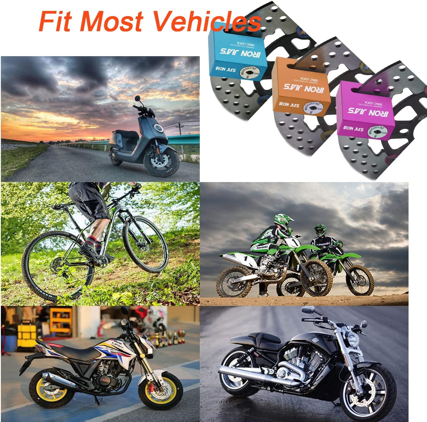Motorcycle Disc Lock Anti-Theft Wheel Brake Lock Waterproof Alloy with Reminder Cable and 2 Keys, Alarm-Free for Motorbike, E-Scooter, Mountain Bike