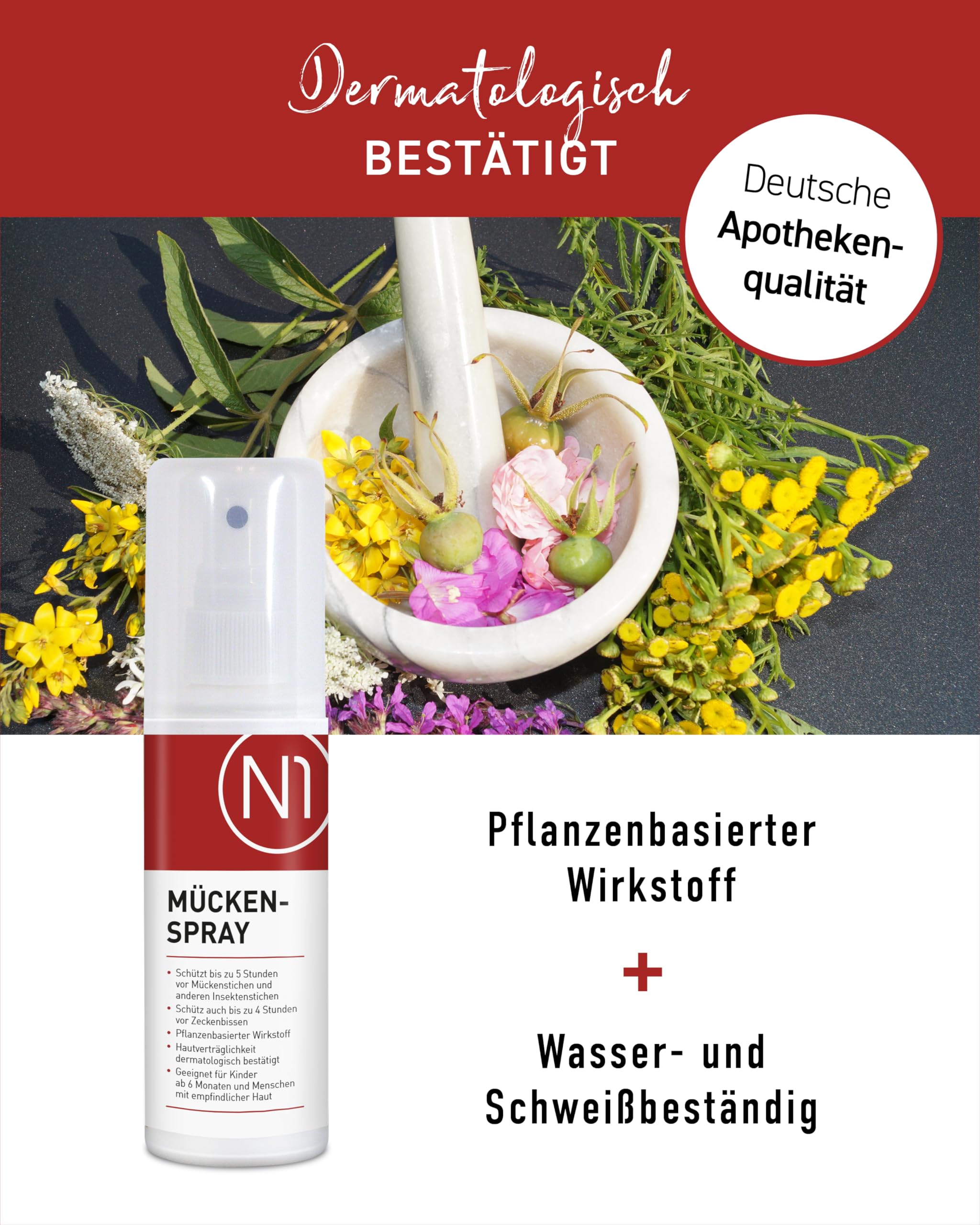 N1 Mückenspray 500 ml - Pflanzlicher Mückenschutz für Erwachsene & Kinder - effektive Mückenabwehr, hautverträglich, wasserfest & schweißresistent - Schutz gegen Mücken & Zecken mit Zitrusduft 4