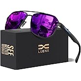 LUENX Aviator Sunglasses for Men Square Polarized Polygon Lens - UV 400 Protection with Accessories 61MM Driving Outdoor