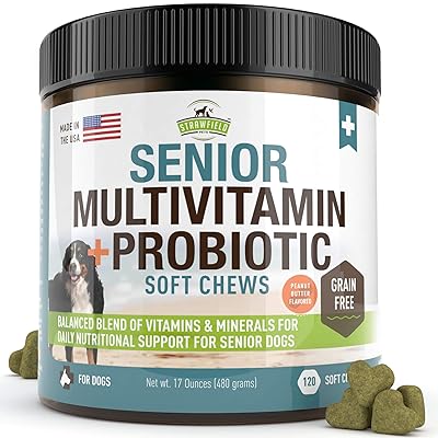 Senior Dog Vitamins and Supplements -120 Grain-Free Chewable Multi Vitamin - Senior Multivitamin for Dogs, Pet Glucosamine Chondroitin Joint Support, Arthritis, Immune Booster, Skin, Coat, Probiotics