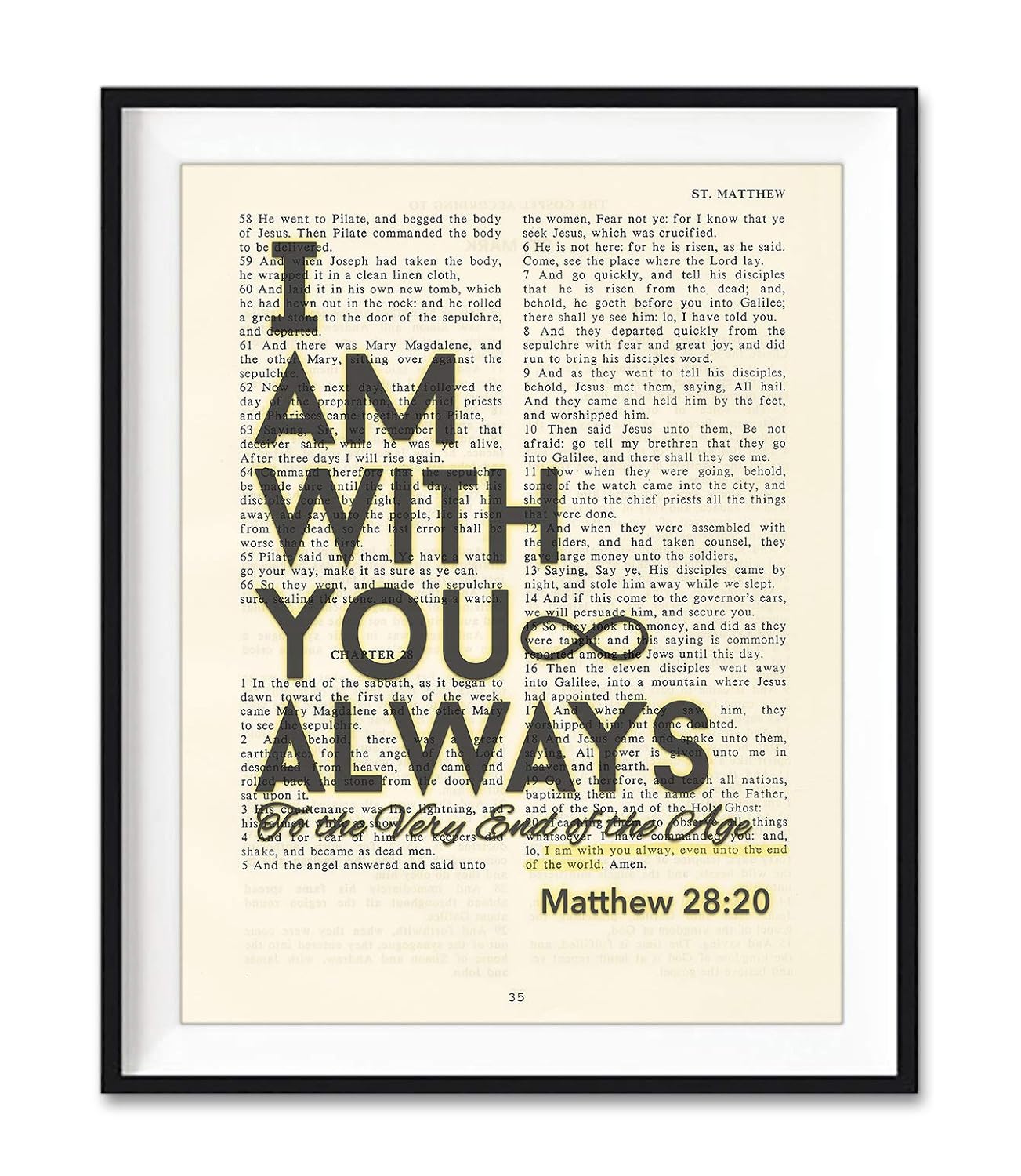 Amazon Com Vintage Bible Page Verse Scripture I Am With You Always Matthew 28 Christian Art Print Unframed Inspirational Encouragement Christian Wall And Home Decor All Sizes Handmade