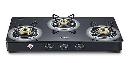 Prestige Royale Plus Schott 3 Burner Gas Stove, Black (Auto Ignition)