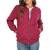 andy & natalie Women's Bomber Jacket Fashion Quilted Casual Lightweight Bomber Jakcets Zip up Outerwear Jacket with Pockets