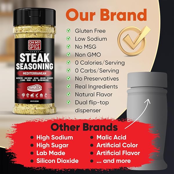 STEAK SEASONING PIZZA SEASONING BLEND MIX – GLUTEN FREE & LOW SODIUM ITALIAN SEASONINGS FOR BEEF & RIBEYE STEAKS. MEDITERRANEAN SPICES FOR COOKING. MEAT SEASONINGS FOR GRILLING. STEAK RUB SALT. 5.5OZ