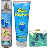 Bath & Body Works Blue Raspberry Burst Fragrance Mist and Body Cream Duo Set with an Aloe Vera Bar Soap - Full Size