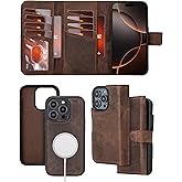 Bayelon Coffee Brown Wallet Case for iPhone 16 Pro | for iPhone 16 Pro, Trifold Leather Wallet, Detachable Magnetic Flip Folio Cover, Card Holder for Men and Women, MagSafe Compatible, RFID