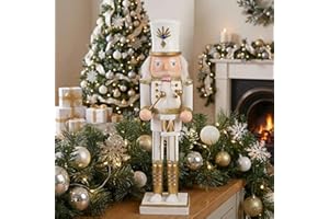 AMOR PRESENT Wooden Christmas Nutcracker, 12inch White Drum Nutcracker Soldier Wooden Nutcracker Figure for Christmas Shelf Table Decoration