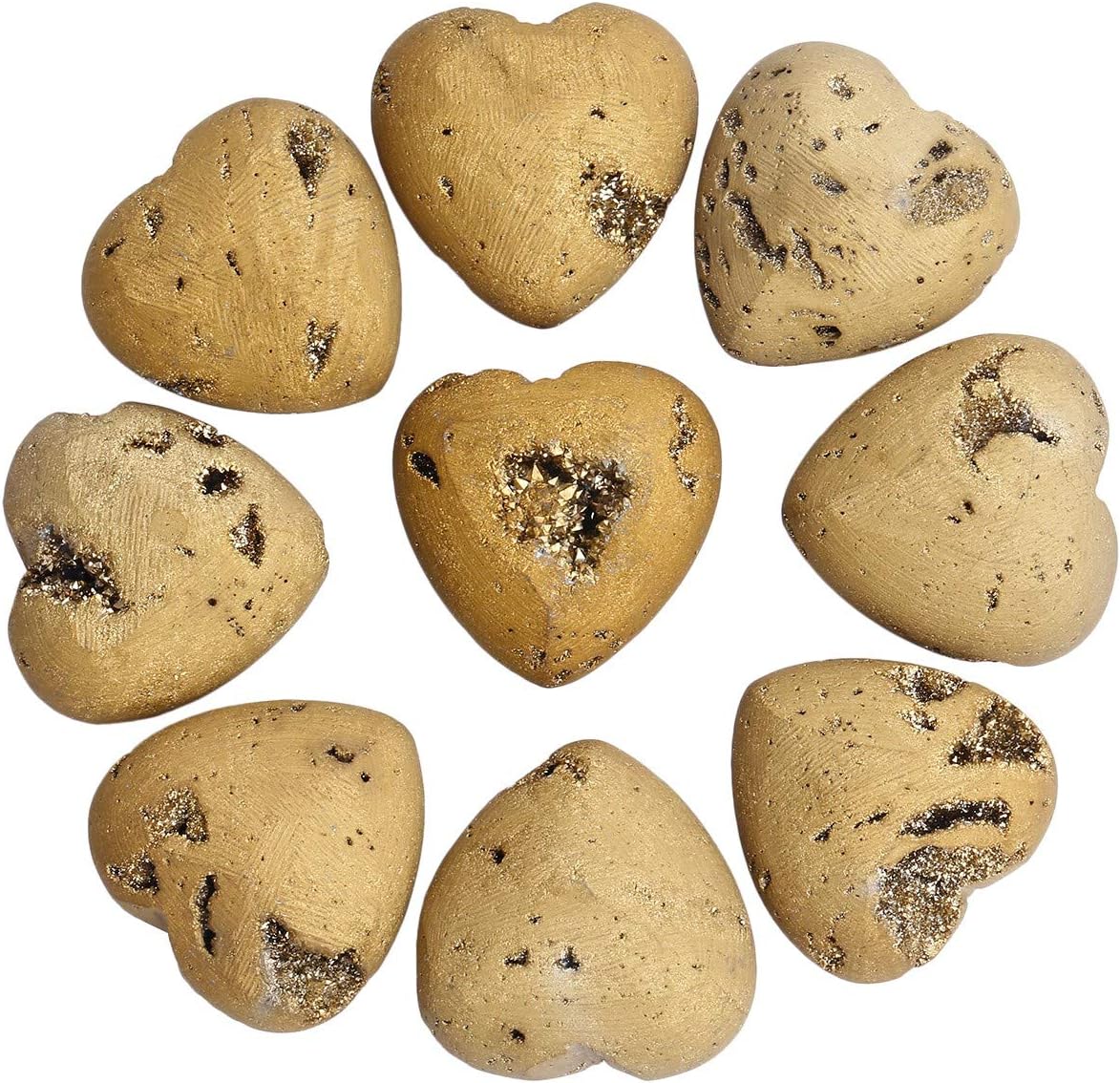 Rockcloud Heart Shape Titanium Coated Agate Geode Druzy Home Decoration Pocket Stones Specimen, Gold: Home & Kitchen