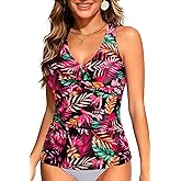 Tummy Control Tankini Top Only - Women Twist V Neck Swim Tops Criss Cross Swimsuit Bathing Suit Top 2025