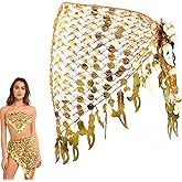 Women's Belly Dance Hip Scarf with Sequins Triangle Wrap Skirts Waist Chain Hip Scarf, Sweet Belly Dance Skirt Wrap Performance Bling Sequins Coins, Costume for Women Gold