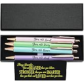 WHLBHG Inspirational Retractable Ballpoint Pen with Quote You Are Loved You Are Braver You Are Strong You Are Kind 4pcs Set,1mm Medium Black Ink for School Office(Pen- Strong Kind Brave Loved)