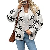 Saodimallsu Womens Bow Cardigan Sweaters Button Up Chunky Knit Loose Fit Fall Winter Sweater Coats with Pockets