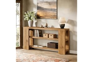 LITTLE TREE 70.9" Narrow Long Console Table with Storage, Farmhouse 3-Tier Sofa Tables Behind The Couch, Wooden Foyer Table f