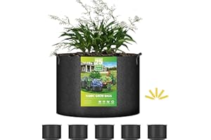 iPower 5-Pack 25 Gallon Plant Grow Bags Thickened Nonwoven Aeration Fabric Pots Heavy Duty Durable Container, Strap Handles for Garden, Black