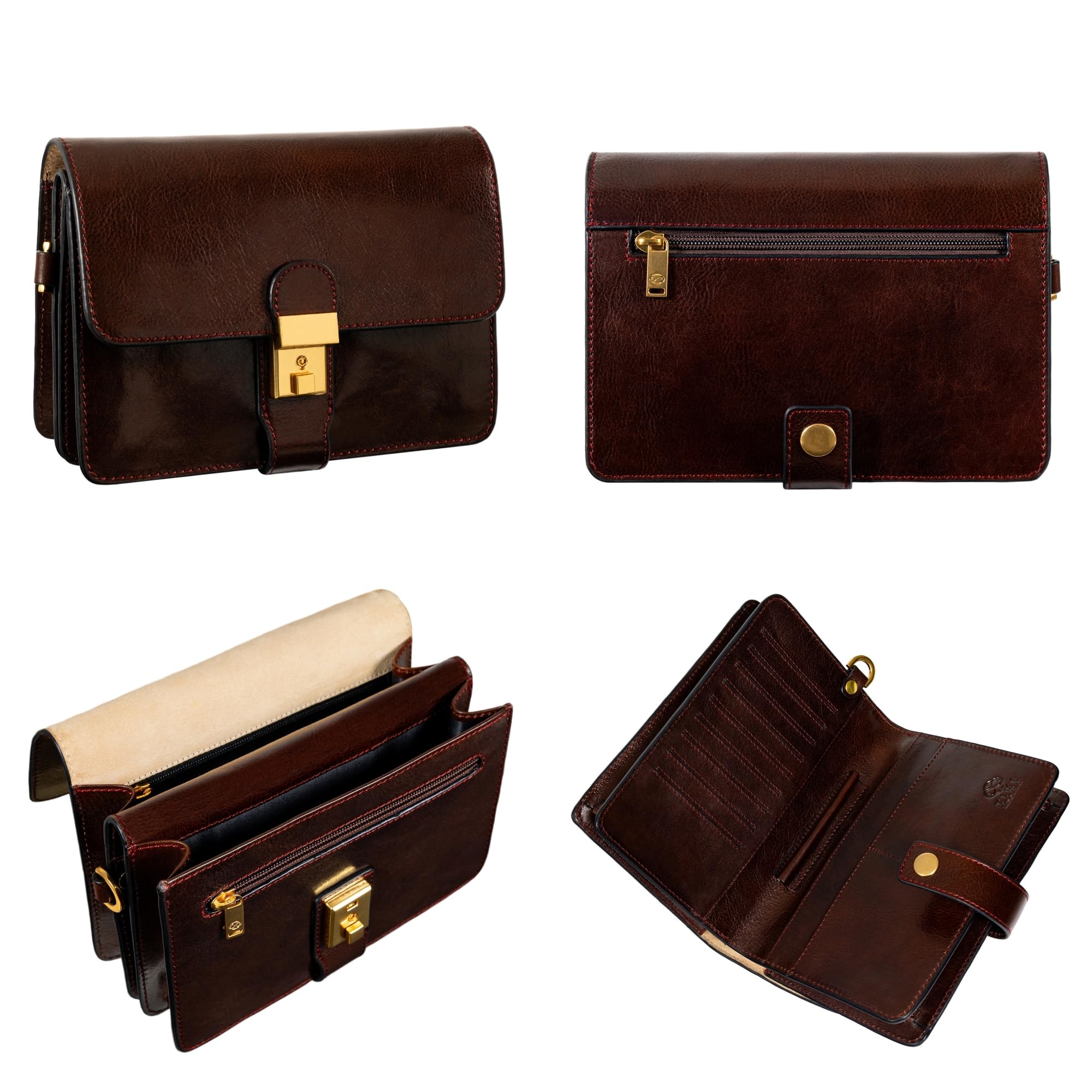 Time Resistance Leather Clutch - Men's Organizer Wrist Bag - Briefcase Handmade in Italy